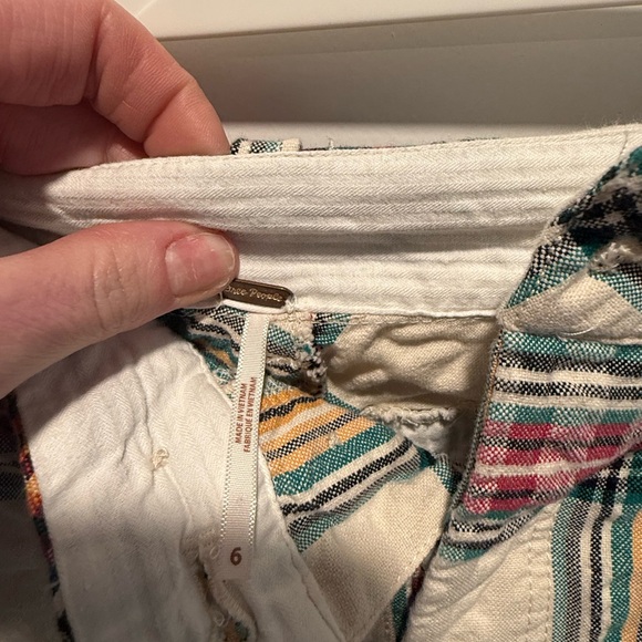 Free People Plaid Seersucker Cropped Pants Boho Summer Size 6 - Picture 3 of 4